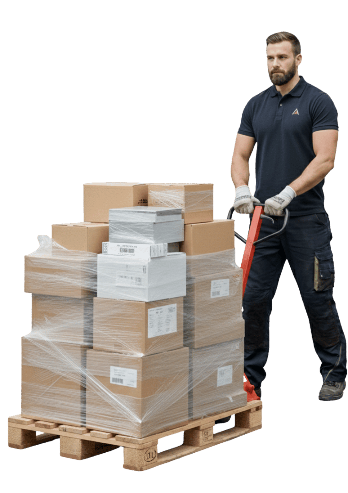 Mann transportiert Paletten in Graz